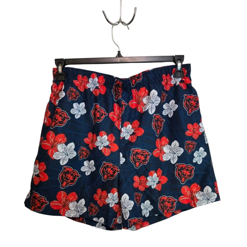 NFL Team Apparel Chicago Bears Men Swim Trunks M Volley Hawaiian Floral Shorts‎